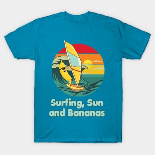 Surfing, Sun and Bananas Windsurfing funny Design T-Shirt